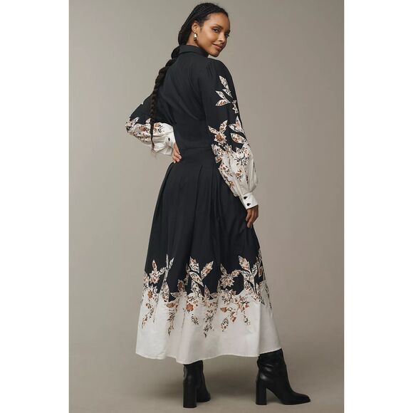 New  Anthropologie Long Sleeve Midi Embellished Shirt Dress Size M - Picture 6 of 11